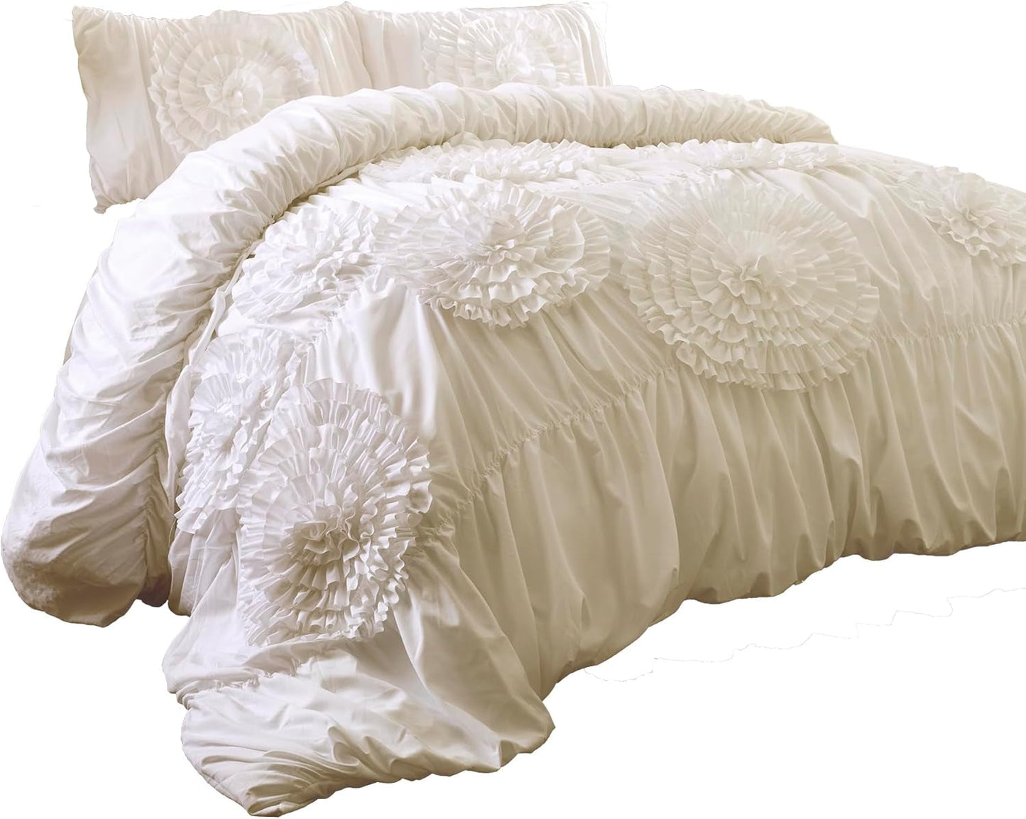3 Piece Serena Comforter Set, Queen, Ivory