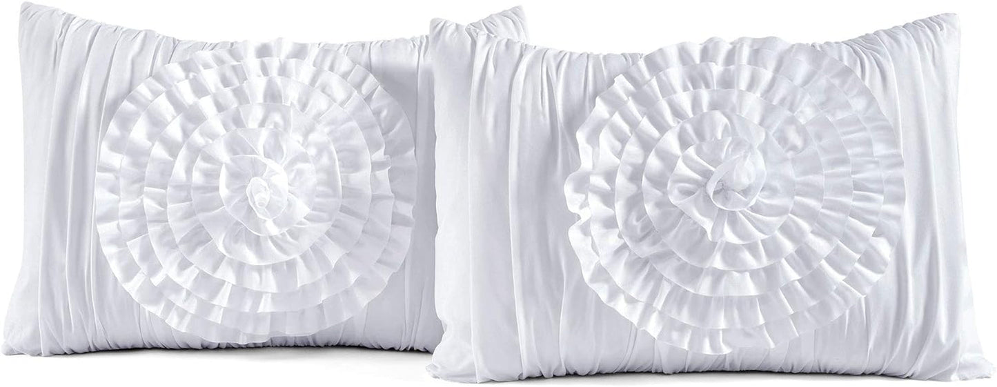 Lush D¨¦cor Serena 3 Piece Ruched Flower Comforter Set - White - Full/Queen