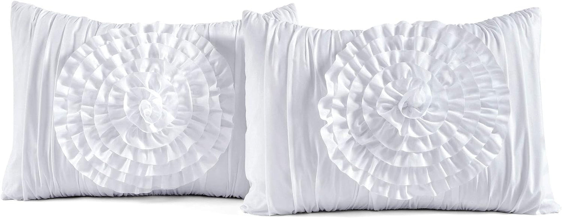 Lush D¨¦cor Serena 3 Piece Ruched Flower Comforter Set - White - Full/Queen