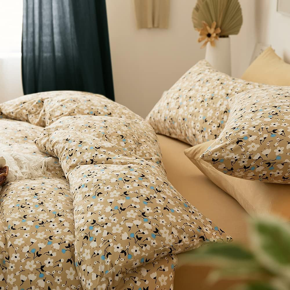 Jersey Knit Cotton Floral Bedding Sets Yellow King Duvet Cover Cotton Comforter Cover Garden Bedding Sets 3 Piece Comfy T-Shirt Garden Flowers Bedroom Collections King Size