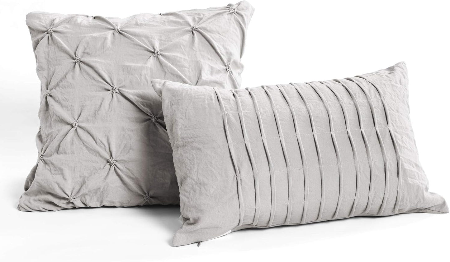 Ravello Pintuck Comforter Set - Luxe 5 Piece Textured Bedding Set - Traditional Glam & Farmhouse Inspired Bedroom Decor - Full/ Queen, Light Gray