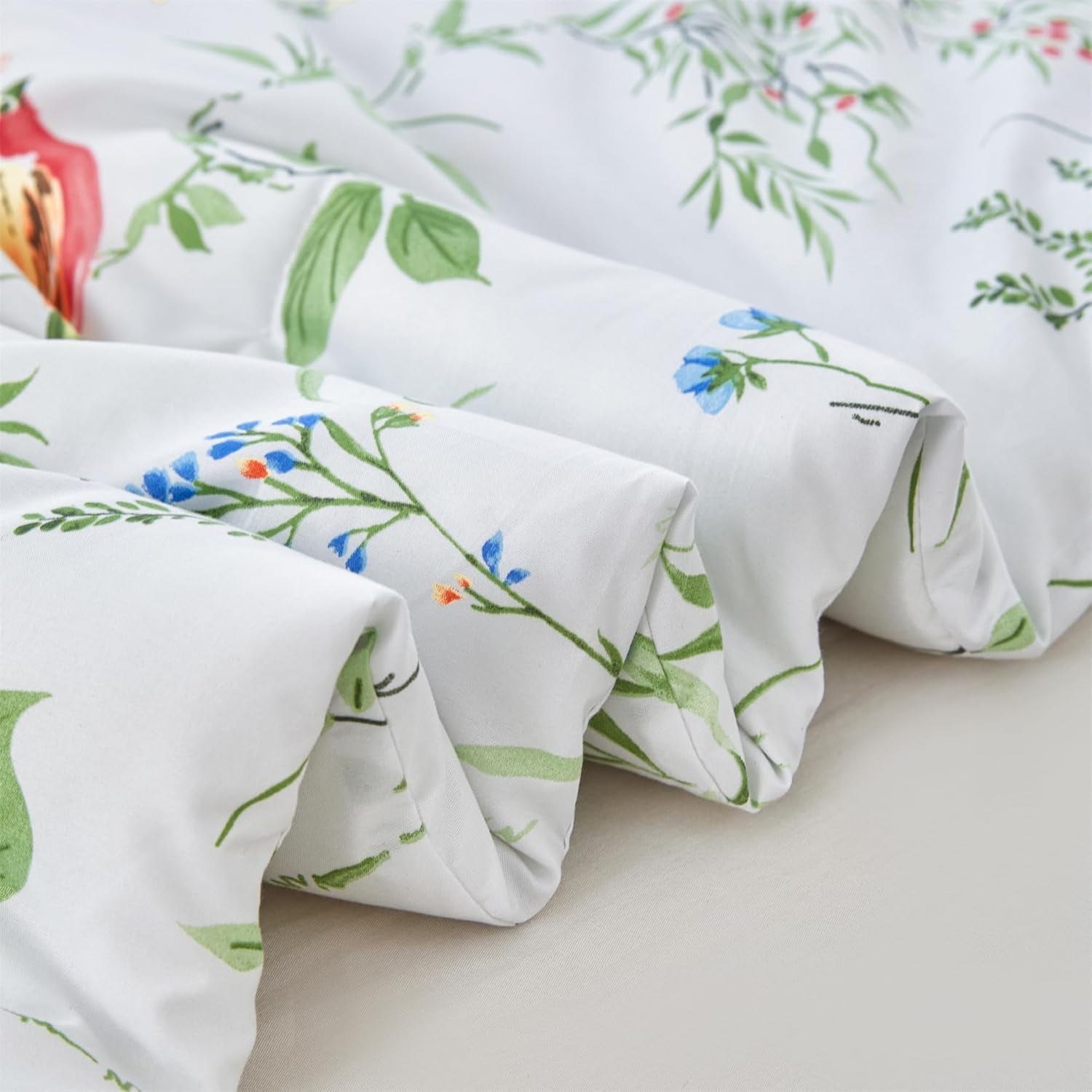 Birds Print Comforter Set Garden Style Floral Leaves Bedding Set Twin Size Soft Fluffy Microfiber Bed Sets Reversible Design (Green-White,Twin)