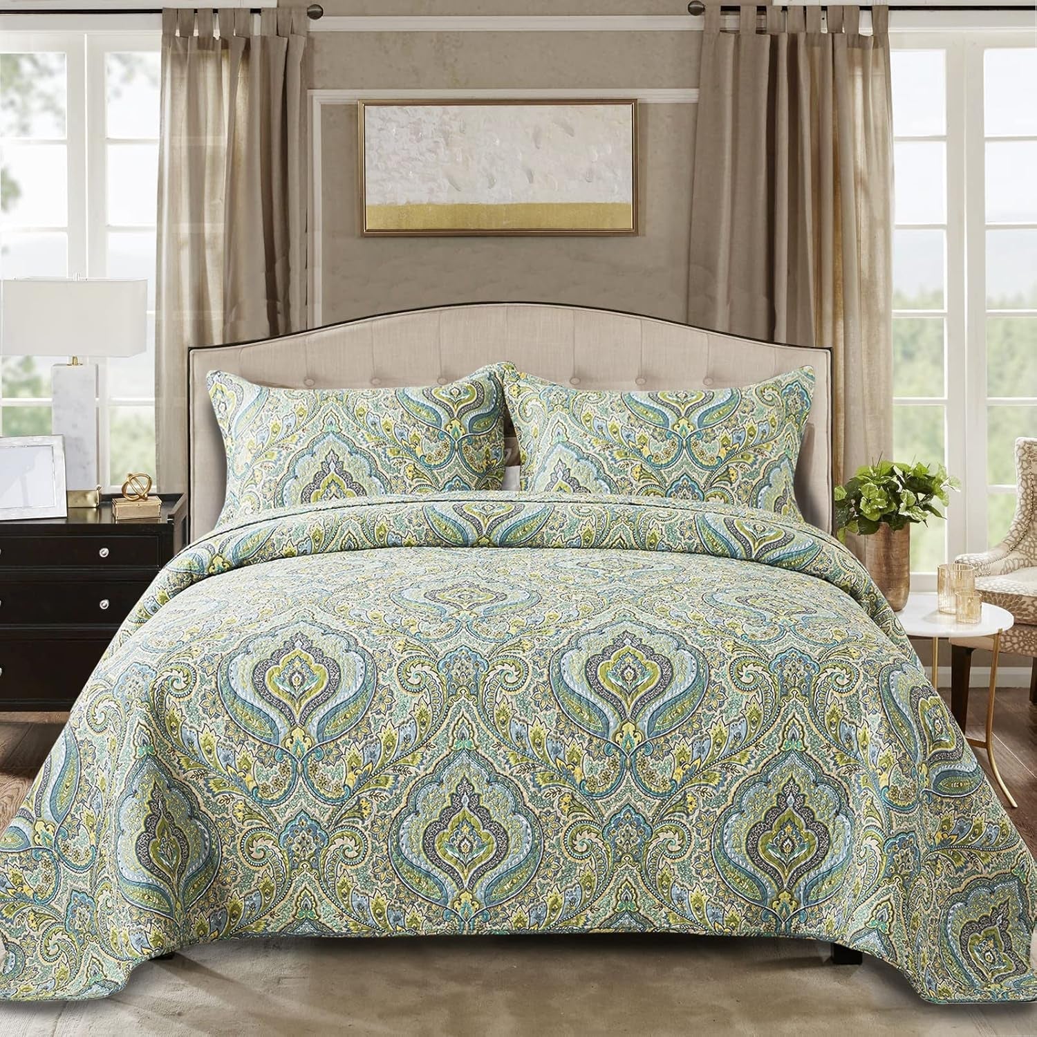 Quilts Set Bedspread Soft Quilt 1 2 Pillow Sham (Gorgeous European Floral Pattern, King (98" ¡Á 106"))