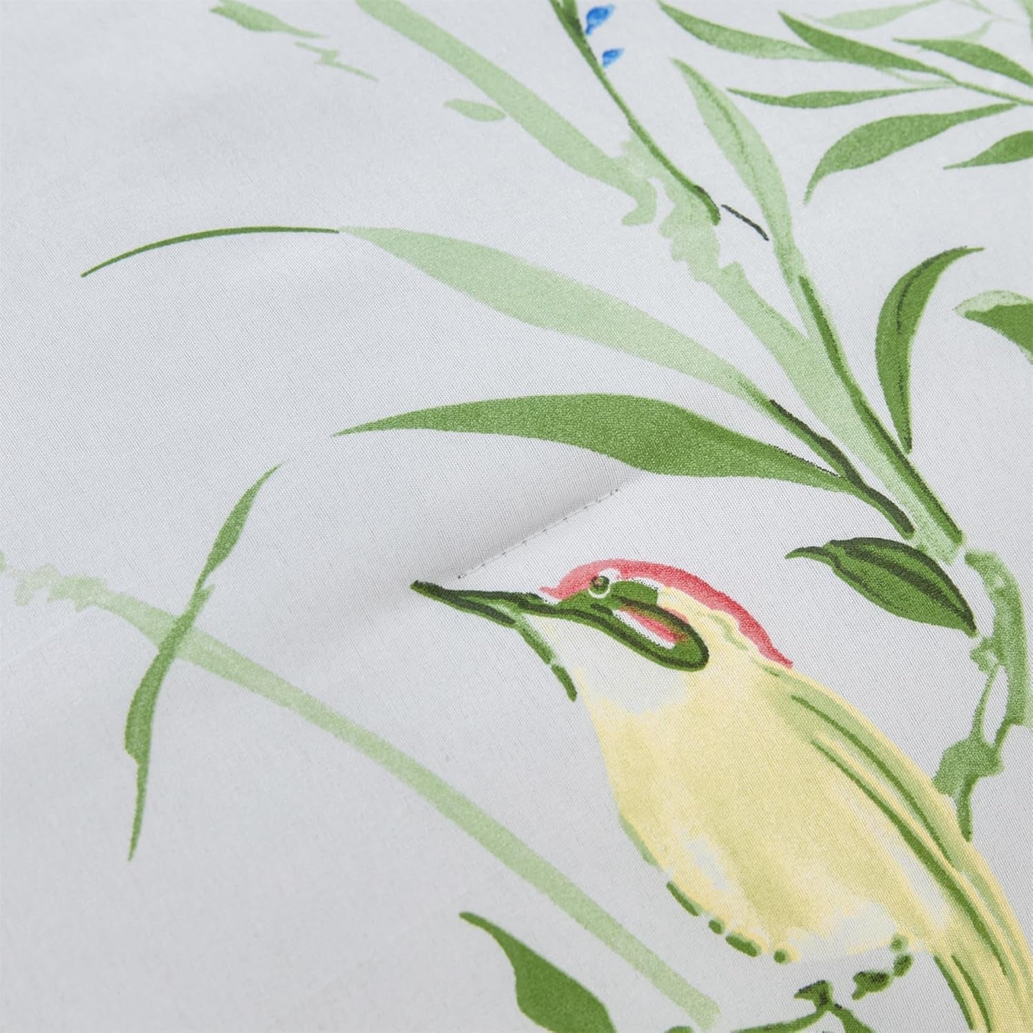 Birds Print Comforter Set Garden Style Floral Leaves Bedding Set Twin Size Soft Fluffy Microfiber Bed Sets Reversible Design (Green-White,Twin)