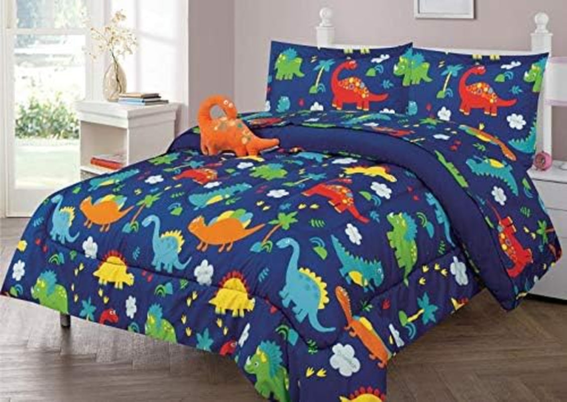 3 Piece Dinosaur Twin Kids Comforter Set - Kids Bedding - Pillow Sham, Decorative Toy Pillow - Toddler Bed Kit, Dinosaur Room Decor for Boys - Twin Size