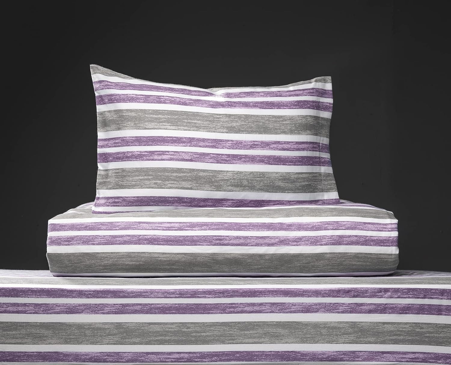 Twin Size Bedding | Duvet Cover | 6 Piece Set | Comforter Cover | Bed Sheet | Pillow Cover | Soft Cotton Blend | Machine Washable | Designed | Cabana Stripe Lilac