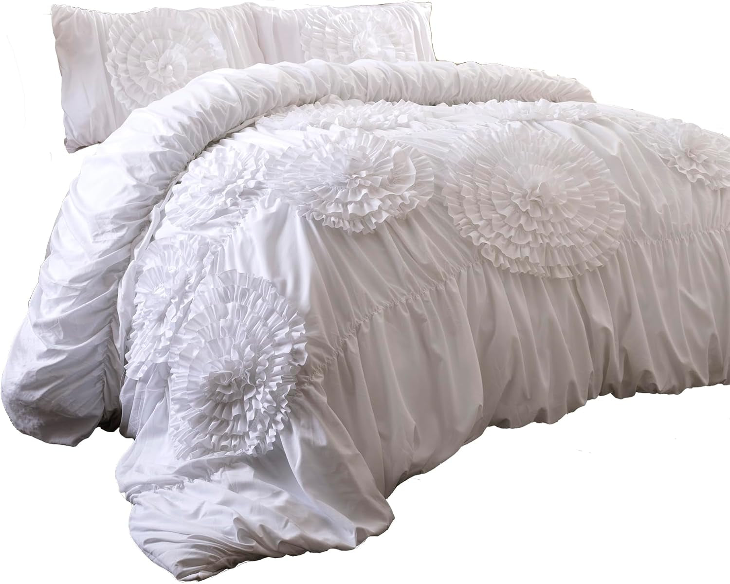 Lush D¨¦cor Serena 3 Piece Ruched Flower Comforter Set - White - Full/Queen