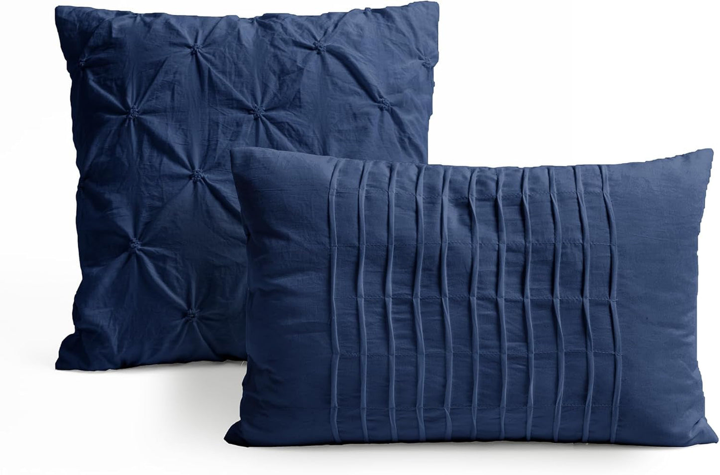 Ravello Pintuck Comforter Set - Luxe 5 Piece Textured Bedding Set - Traditional Glam & Farmhouse Inspired Bedroom Decor - Full/ Queen, Navy