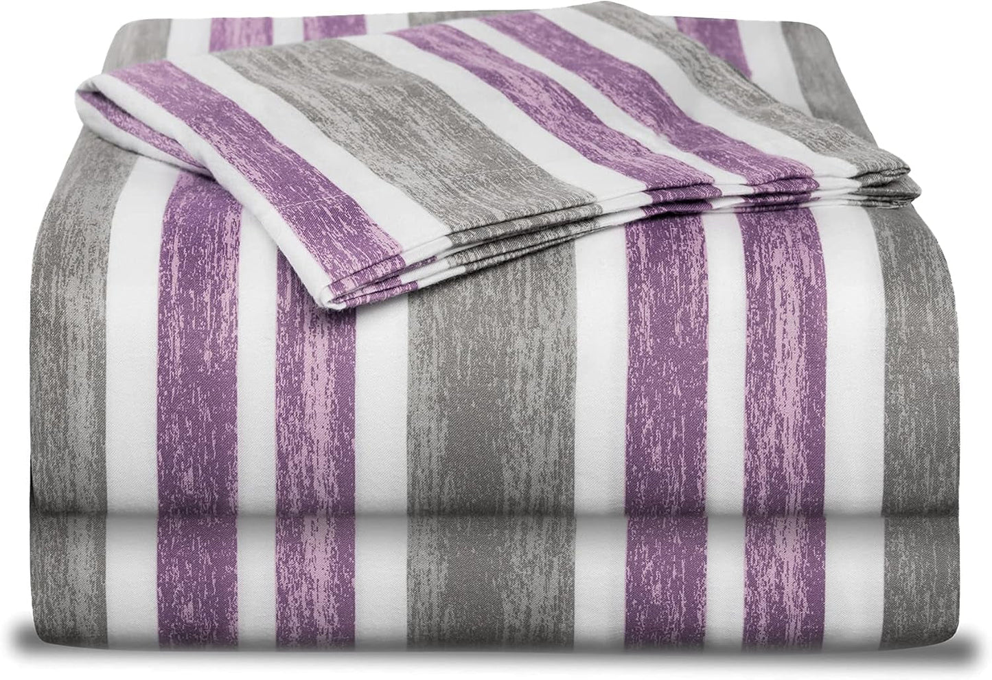 Twin Size Bedding | Duvet Cover | 6 Piece Set | Comforter Cover | Bed Sheet | Pillow Cover | Soft Cotton Blend | Machine Washable | Designed | Cabana Stripe Lilac