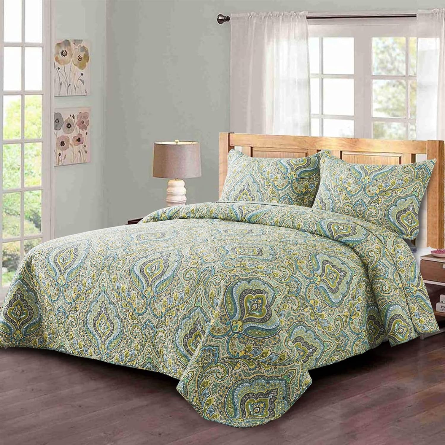 Quilts Set Bedspread Soft Quilt 1 2 Pillow Sham (Gorgeous European Floral Pattern, King (98" ¡Á 106"))