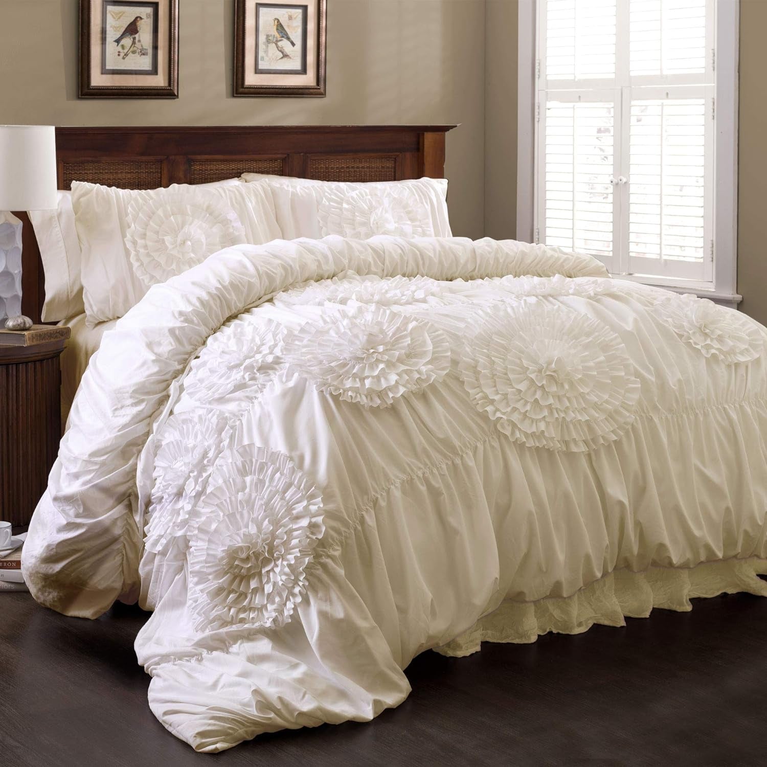 3 Piece Serena Comforter Set, Queen, Ivory