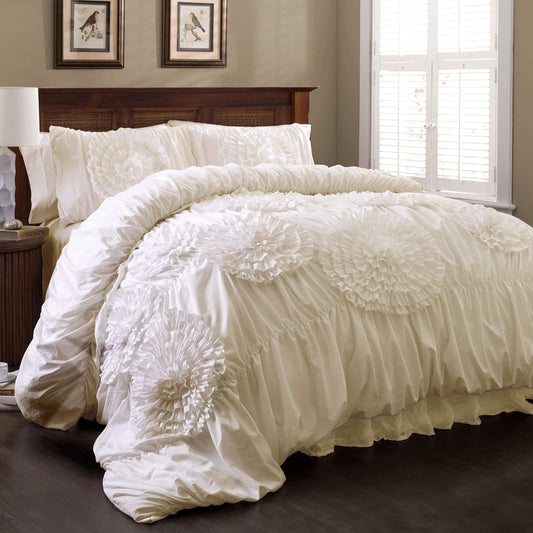 3 Piece Serena Comforter Set, Queen, Ivory