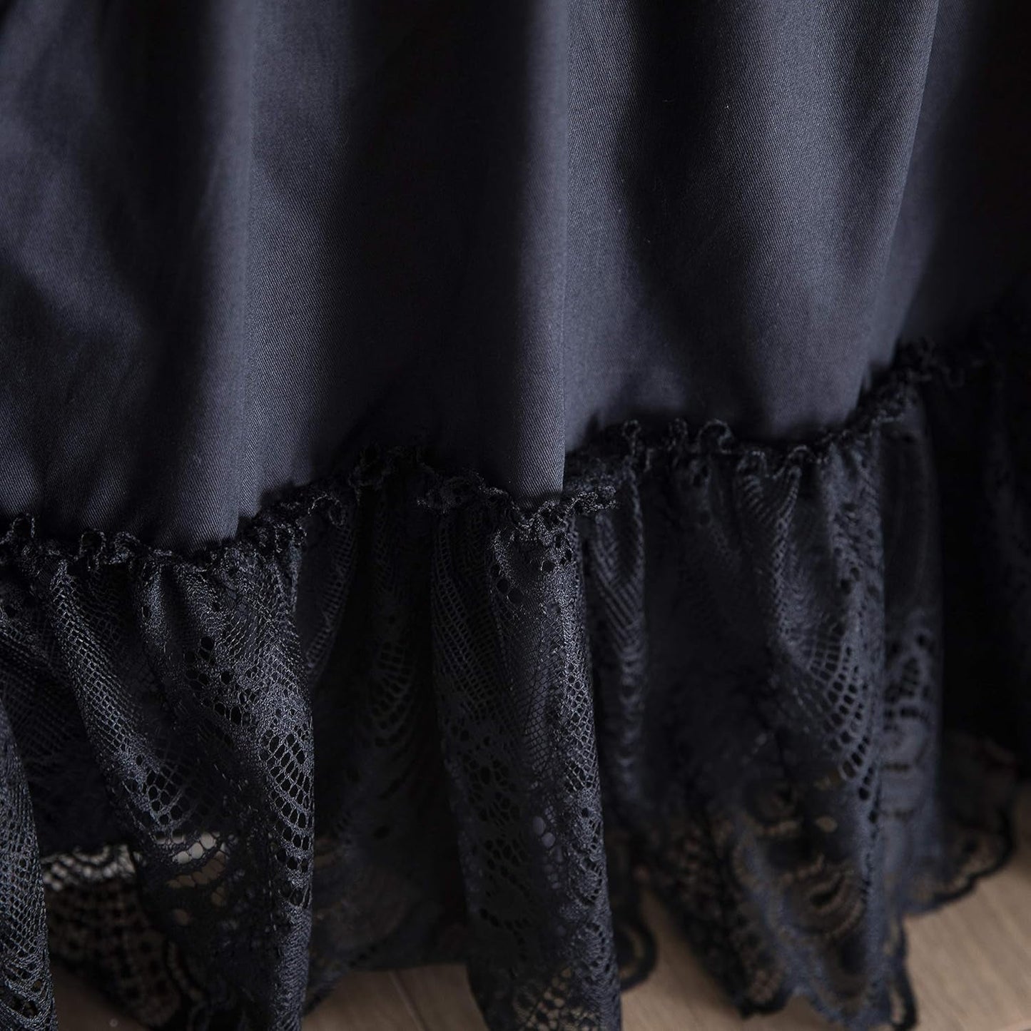 Black Queen 4 Piece 100% Cotton Shabby Vintage Chic Lace Duvet Cover Set Soft Dust Ruffle Mexico Bed Skirt Farmhouse Bedding