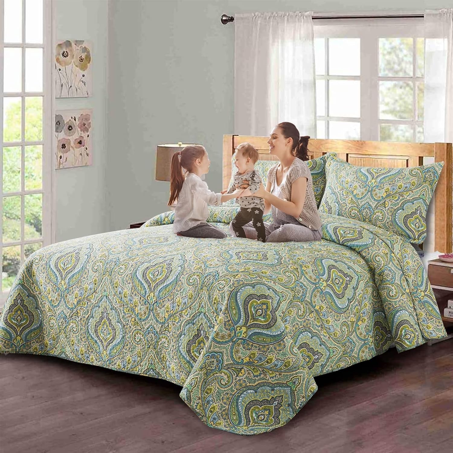 Quilts Set Bedspread Soft Quilt 1 2 Pillow Sham (Gorgeous European Floral Pattern, King (98" ¡Á 106"))