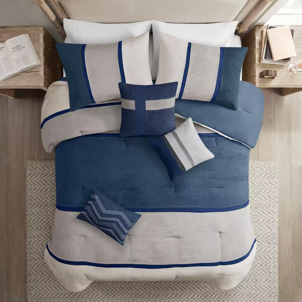 Hanover 7-Piece Blue Polyester Queen Comforter Set