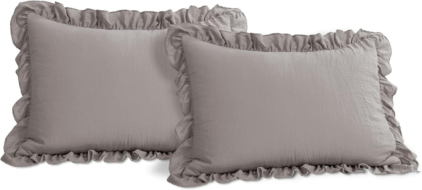 Reyna Ruffle Comforter Set - 3 Piece Cozy Ruffled Bedding Set - Timeless Elegance and Comfort for Dorm Room - Full/ Queen, Gray