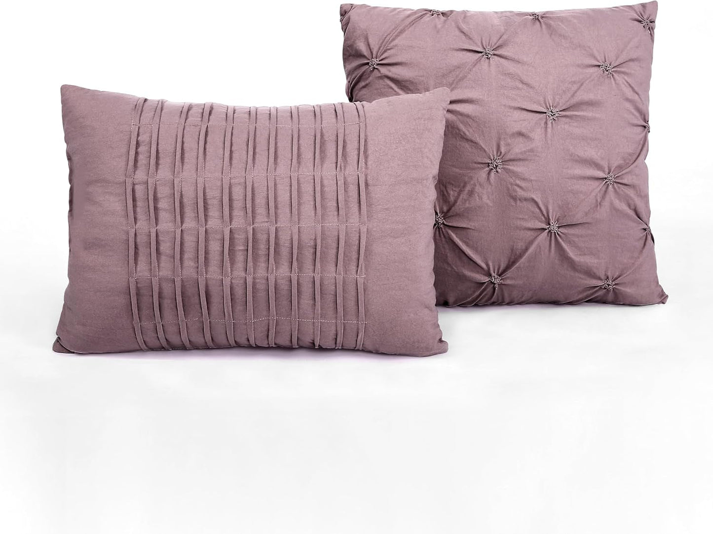 Ravello Pintuck Comforter Set - Luxe 5 Piece Textured Bedding Set - Traditional Glam & Farmhouse Inspired Bedroom Decor - Full/ Queen, Woodrose