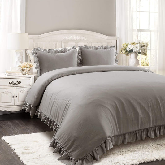 Reyna Ruffle Comforter Set - 3 Piece Cozy Ruffled Bedding Set - Timeless Elegance and Comfort for Dorm Room - Full/ Queen, Gray