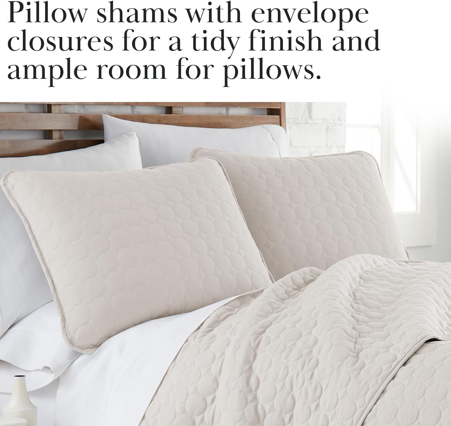 Quilted Summer Comforter, King Size Quilt Bedding Set with 2 Pillow Shams, Geometric Circle Design, Lightweight Bedspread, California/King Size Coverlet, Comfy Soft, Bone