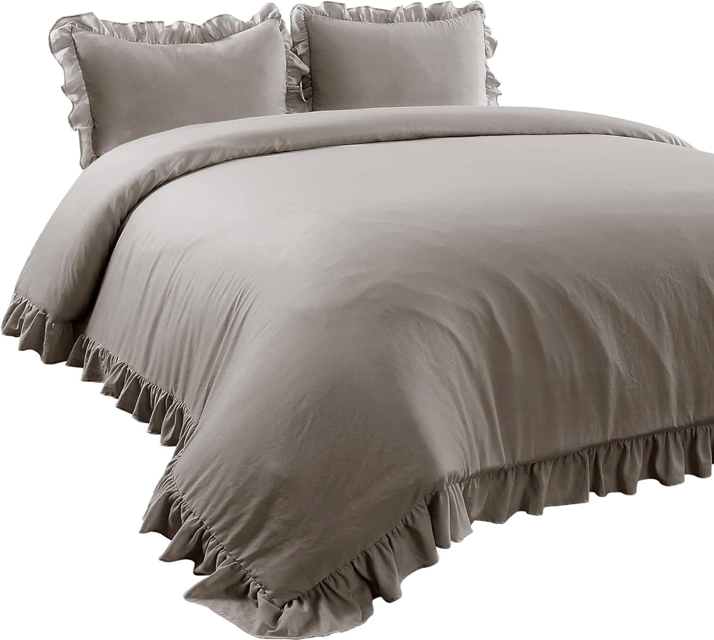 Reyna Ruffle Comforter Set - 3 Piece Cozy Ruffled Bedding Set - Timeless Elegance and Comfort for Dorm Room - Full/ Queen, Gray