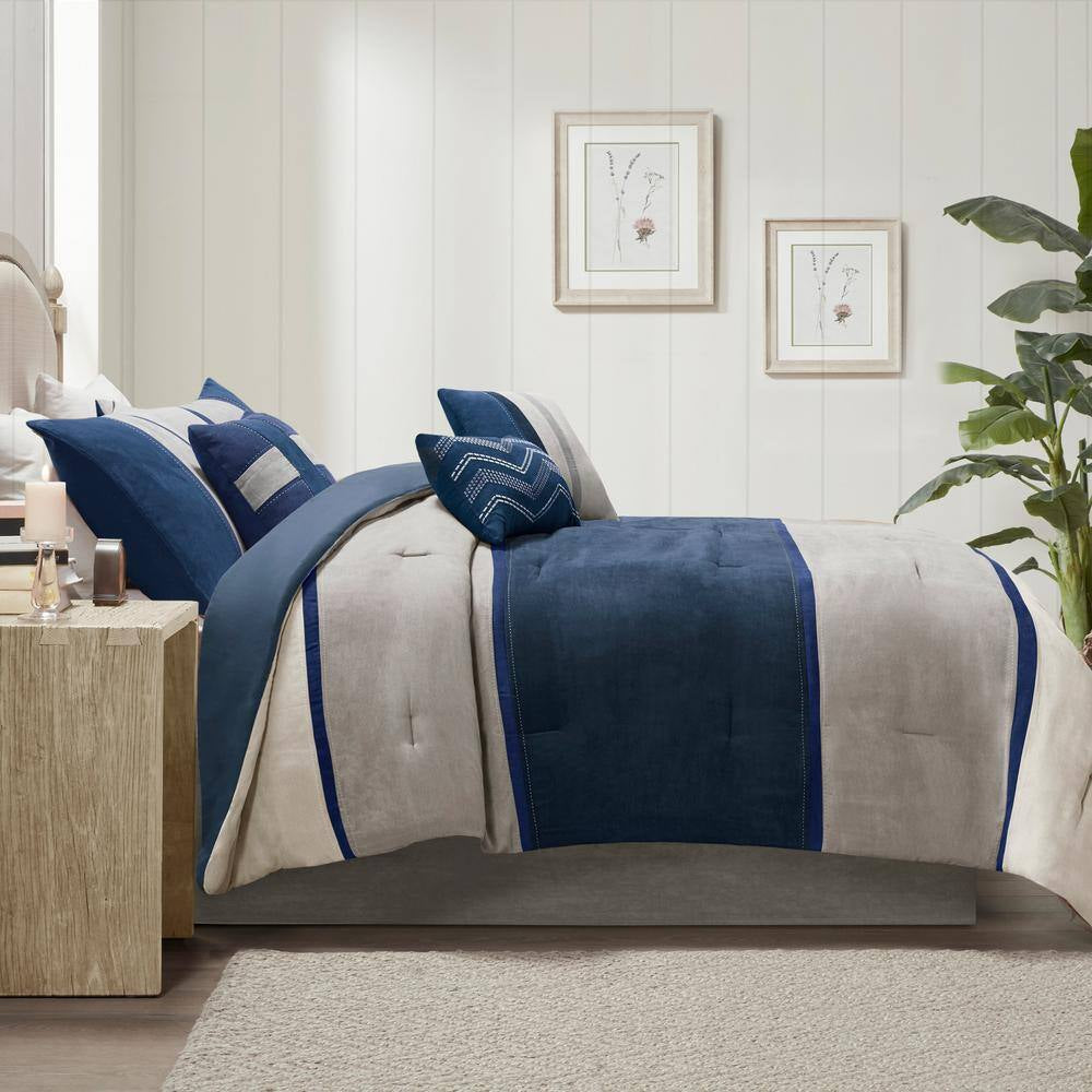 Hanover 7-Piece Blue Polyester Queen Comforter Set