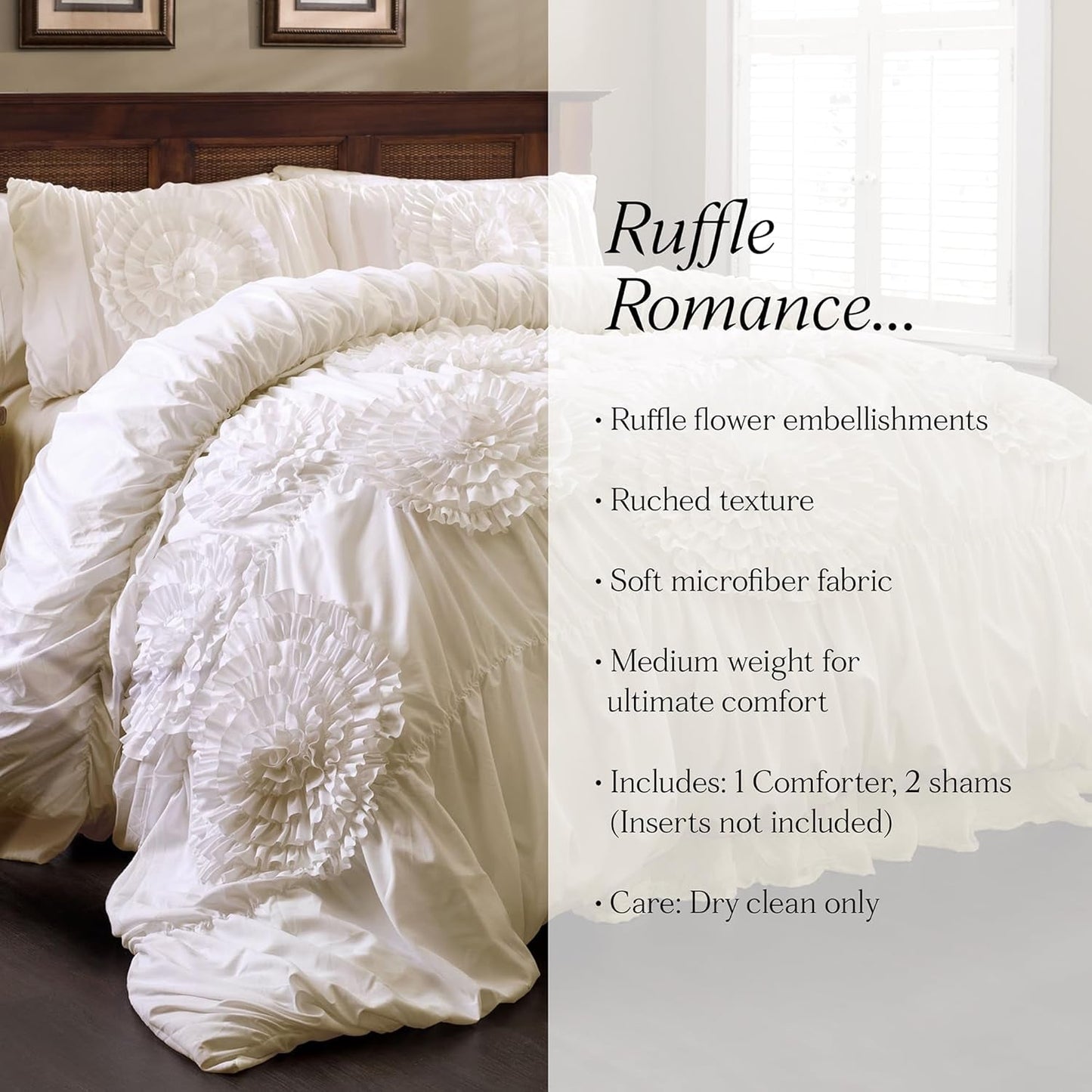3 Piece Serena Comforter Set, Queen, Ivory
