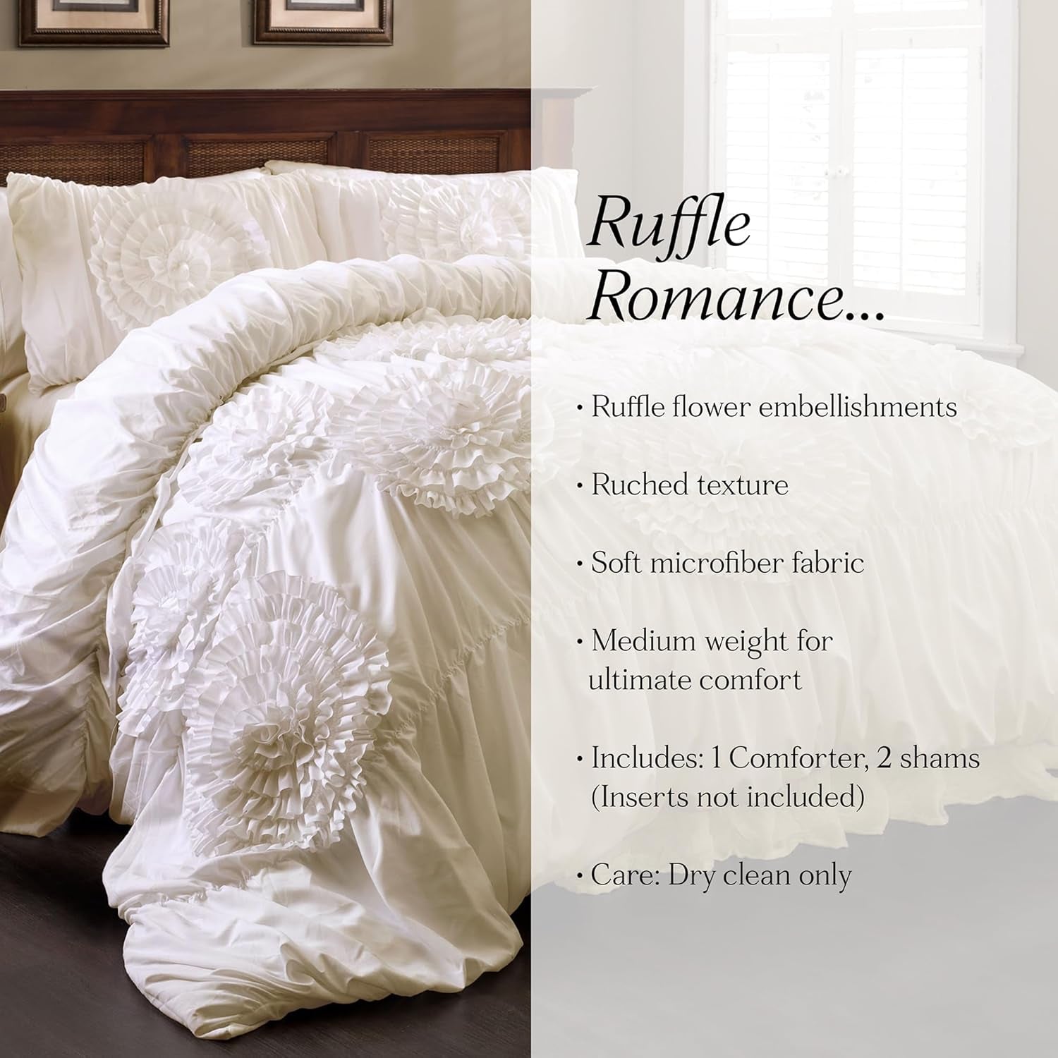 3 Piece Serena Comforter Set, Queen, Ivory